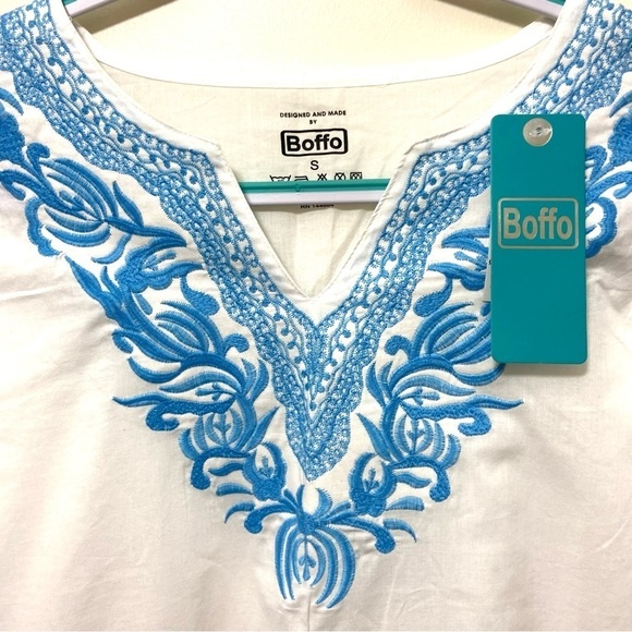 Boffo Tunic Top 100% Cotton Made in India Blue Embroidered Beach Cover N… - Picture 9 of 9